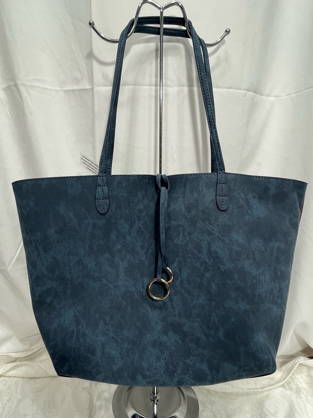 Street Level NWT Classic Boho Navy Vegan Leather Tote Bag.